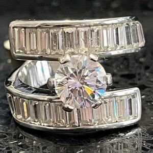7ct Round Solitaire Baguette Cz Diamond statement Engagement Wedding Ring silver